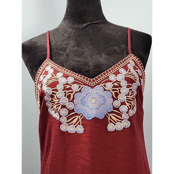 Blue Rain Slip Dress Medium Floral Embroidered Boho Hippie Indie Lined Halter - Picture 2 of 13